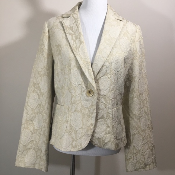Banana Republic Jackets & Blazers - Banana Republic Gold & Cream Jacquard Blazer 14